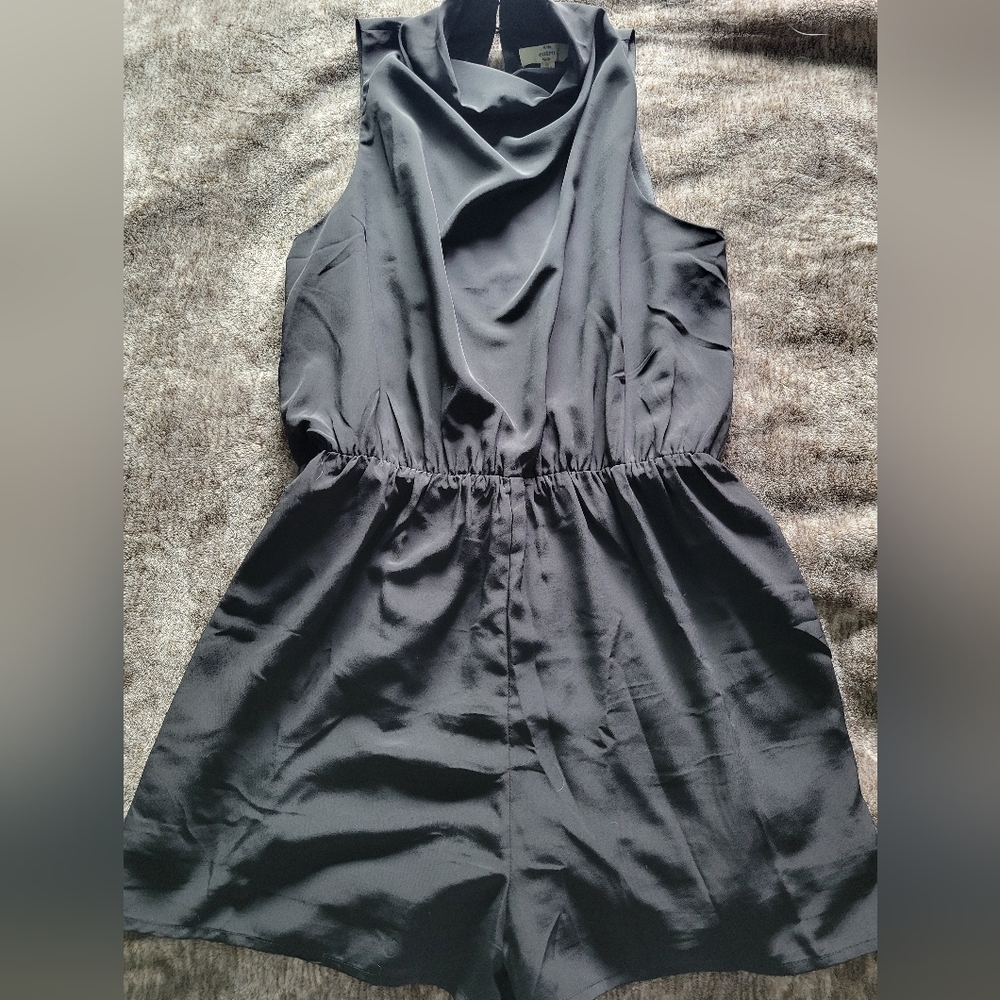 Boutique solid black romper cowl neck medium. Nwot